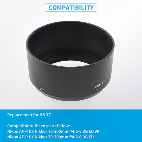 Camera Lens Hood Shade, Dedicated Bayonet Mount Hood Compatible for Nikon AF-P DX Nikkor 70-300mm f/4.5-6.3G ED VR, Nikon AF-P DX Nikkor 70-300mm f/4.5-6.3G ED Lens Replaces HB-77