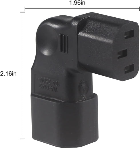 Right Angle C13 to C14 IEC AC Plug Adapter, 2 Pack, 90 Degree Design, PVC, Pure Copper, 250VAC 10A Max