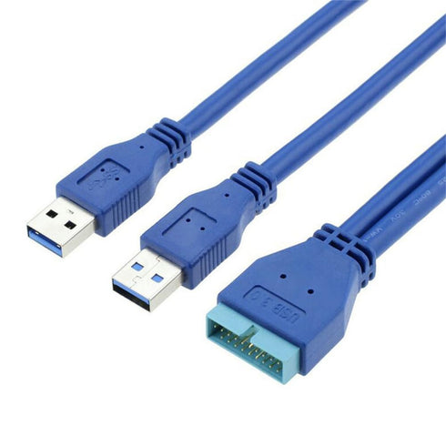 JSER Dual Port USB 3.0 A Male to 20 Pin Male Motherboard Extension Cable Adapter, 5Gbps