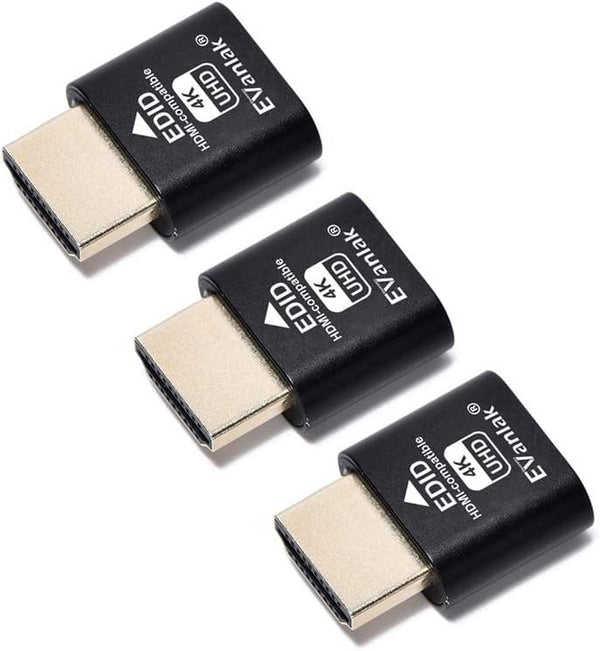 HDMI Dummy Plug Headless Ghost Display Emulator, Premium Aluminum PC 3-Pack