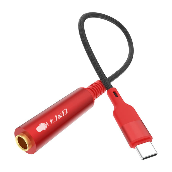 J&D USB Type C to 1/4 TS Audio Recording Adapter, USB C to 6.35mm TS Female Cable for iPhone 15 Series, 1 ft, Red