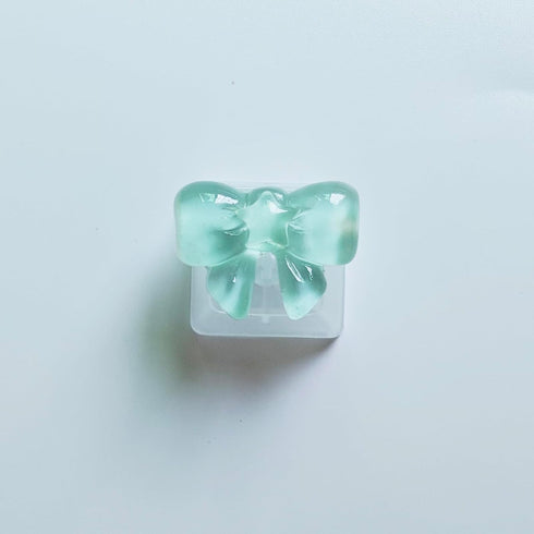 Personalized Cute Bowknot Transparent Keycap - Handmade OEM Profile Keycap Base for Mechanical Keyboard (Blue)