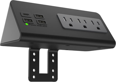 Nightstand Edge Mount Power Strip with USB-C Ports, 3 AC Outlets & 4 Fast Charging USB Ports for Home Office