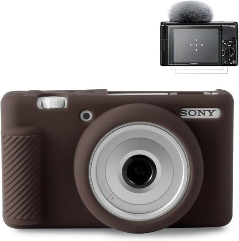 Pocoukate Silicone Case for Sony ZV-1F, ZV-1 II/ZV-1M2 Vlog Camera, Anti-Scratch Slim Fit with Screen Protector - Coffee