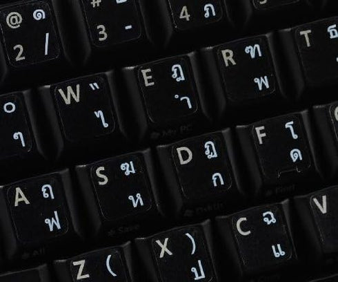 4Keyboard Thai Keyboard Sticker with White Lettering Transparent Background for Desktop, Laptop and Notebook