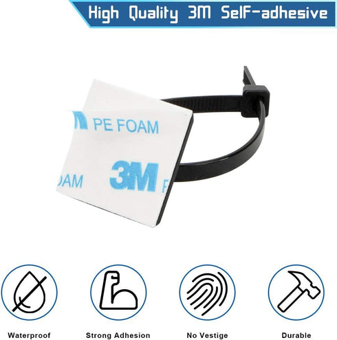 Zip Tie Mount, 3/4" Black Small Wire Tie Adhesive Mounting, 100 Pcs for Cable Management, Pro-grade UV Wire Holder