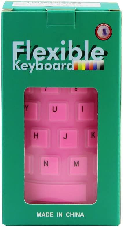 Super Space Foldable Silicone Keyboard, Pink, USB Waterproof Travel Gaming Wired Keyboard, 4.14ft Cable, Full Size for