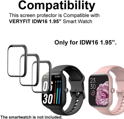 3D Screen Protector Compatible with TOOBUR IDW16 1.95” and Quican W16B Veryfit Smart Watch (Answer/Make Calls)