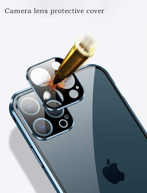 iPhone 12 Pro Max Case with Camera Lens Protector, Metal Bumper, 360 Full Body Protection, Silver, Double-Sided