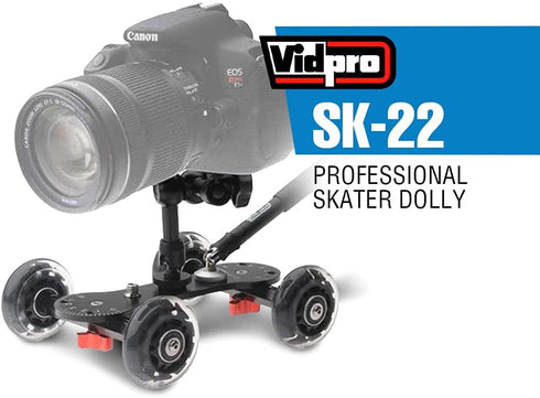 Vidpro SK-22 Professional Skater Dolly, Rolling Slider for DSLR Cameras & Camcorders, 25 Lbs Capacity