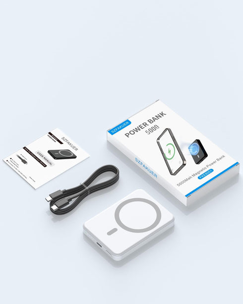 Szfakuer 5000mAh 17/16/15/14/13/12 Magnetic Portable Charger, Ultra Slim Magnetic Power Bank with USB-C Cable