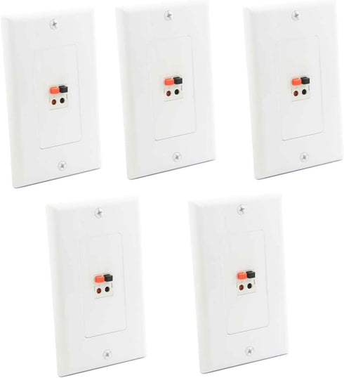 Premium Speaker Wall Plate - Speaker Wire Wall Plate Spring Loaded, Audio Wall Plate, Home Theater Wall Plate, Speaker Wall Plates for Home Theater Wall Mount Speakers - (5 Pack White)