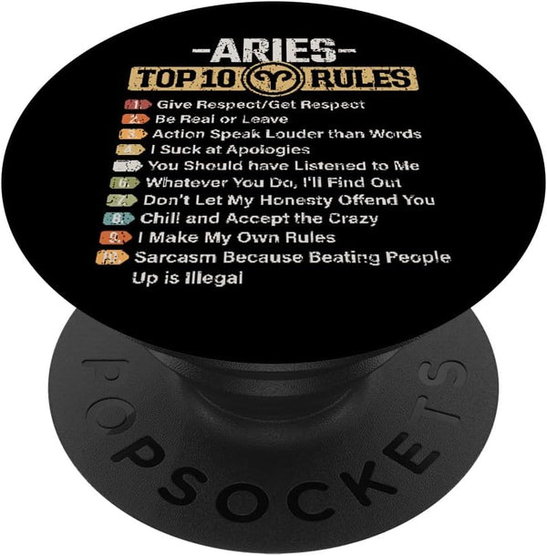 PopSockets Standard PopGrip Zodiac Sign Funny Top 10 Rules Of Aries Graphic