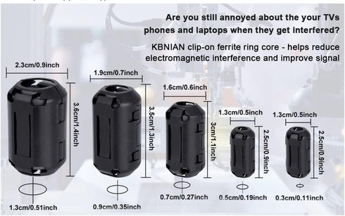 TOJOIN 20PCS Ferrite Bead Clip on Ferrite Core RFI EMI Noise Suppressor for Phone, TV, Speaker