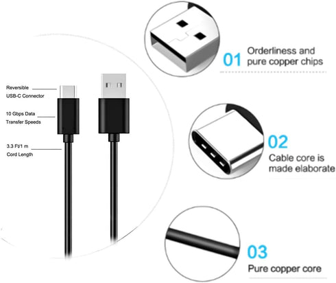 Replacement USB-C Charger Cable for TOZO T20 T18 T12 Pro T10 T9 NC9 NC7 NC2 X1 G1 A1 A2 A3 Earbuds & More