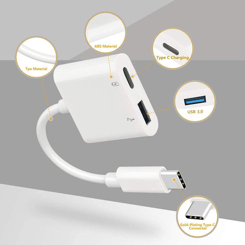 USB C OTG Adapter with Power, 2 in 1 USB C to USB Female with 60W PD Charging for iPhone and iPad