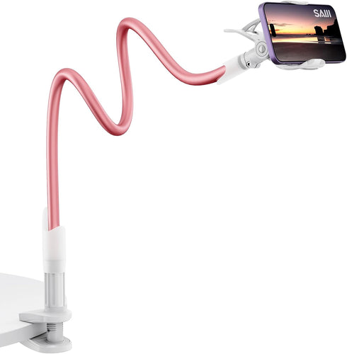 SAIJI Gooseneck Phone Stand for Bed, Long Arm Clip Clamp Mount for Filming, Compatible with 4.0-6.5'' Mobile Cell Phone