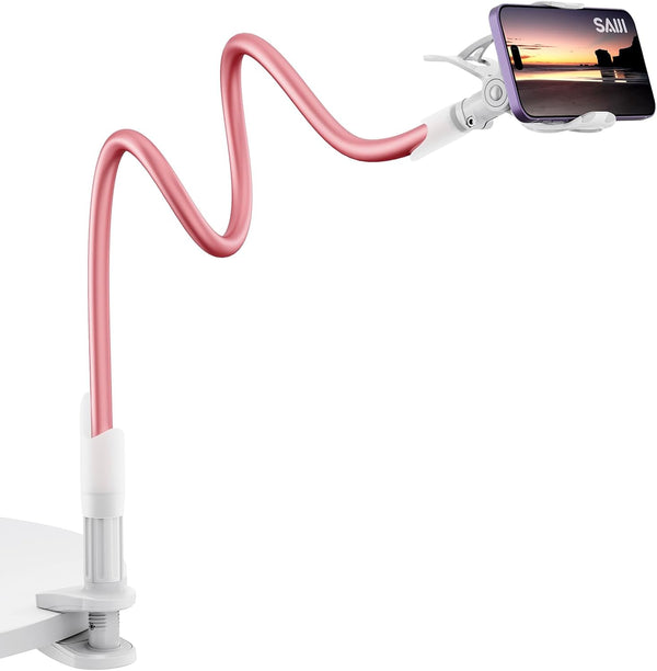 SAIJI Gooseneck Phone Stand for Bed, Long Arm Clip Clamp Mount for Filming, Compatible with 4.0-6.5'' Mobile Cell Phone