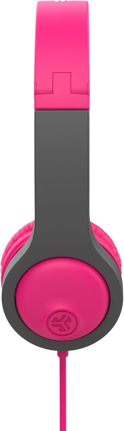 JLab JBuddies Folding Kids Wired Headphones Gen 2, Pink/Grey, Toddler Headphones, Noise Isolation, Volume Limiting