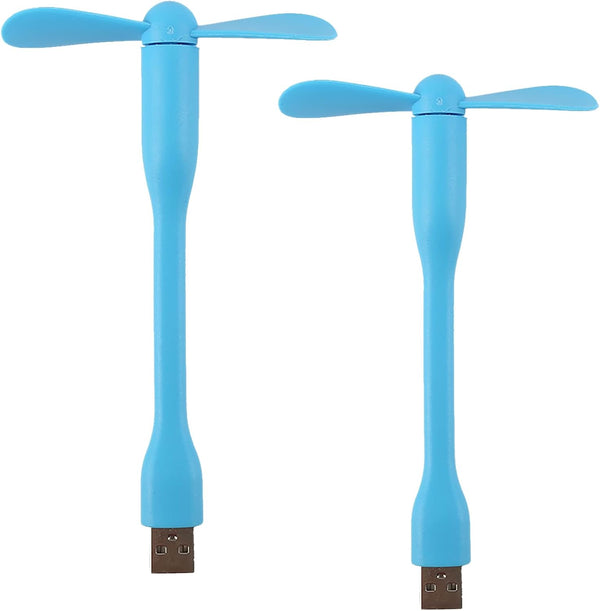 USB Flexible Fan, Mini Portable Cooling Fans USB Powered for Power Bank Laptop PC AC Charger - 2 Pack (Blue)