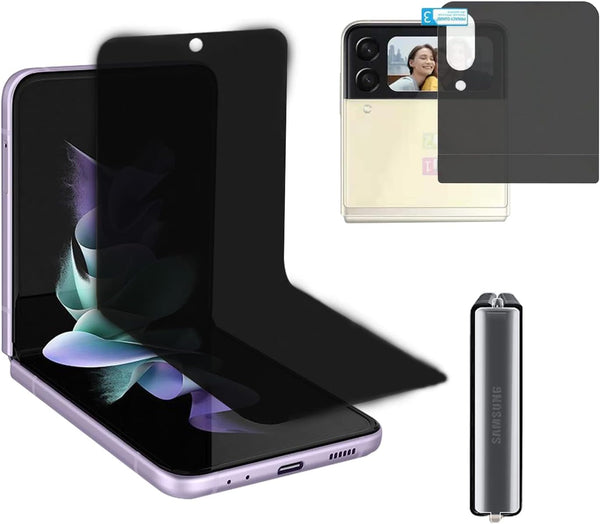 3 Pack Privacy Screen Protector for Z Flip 3, Anti-Peep Outside + Inside Screen Protector + Side Protector Film for