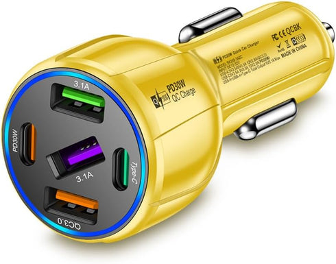 5-Port 75W USB C Car Charger, PD30W & QC3.0 Fast Charging Cigarette Lighter USB Charger Adapter for