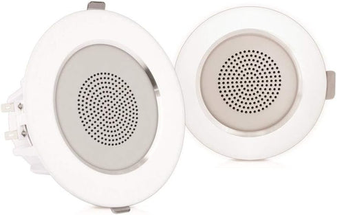 Pyle 4” Pair Flush Mount in-Wall in-Ceiling 2-Way Home Speaker System with Built-in LED Lights, White