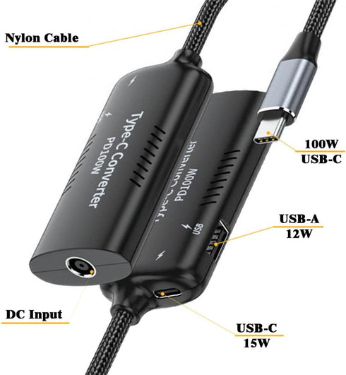 xiwai DC Power 5.5x2.5mm 5.5x2.1mm Input to 100W Dual Type C USB-C and Type-A Output PD Emulator Trigger Charge Cable