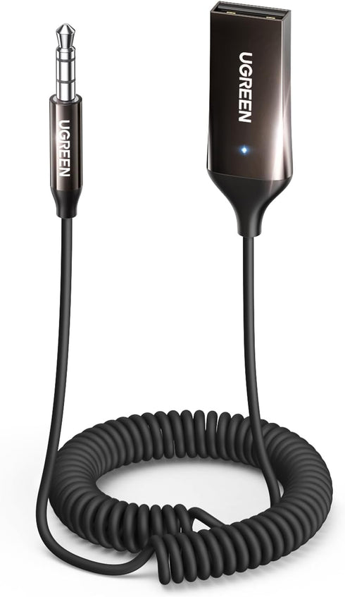 UGREEN Bluetooth 5.3 Adapter for Car Aux Input - Receiver with Built-in Mic for Hands-Free Calls