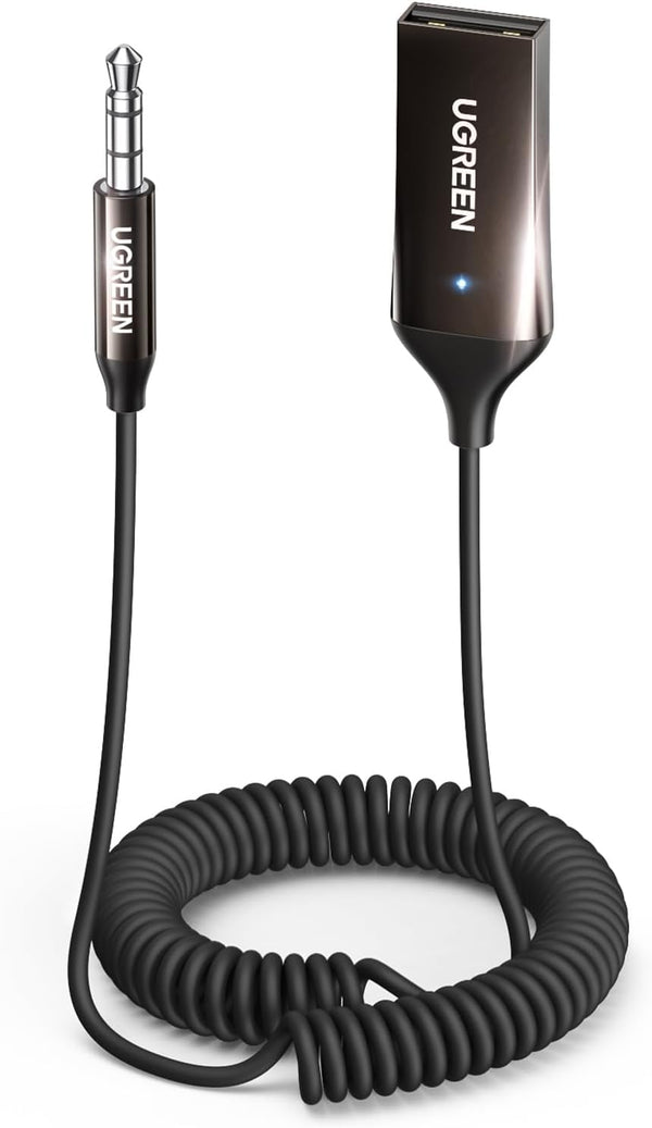 UGREEN Bluetooth 5.3 Adapter for Car Aux Input - Receiver with Built-in Mic for Hands-Free Calls