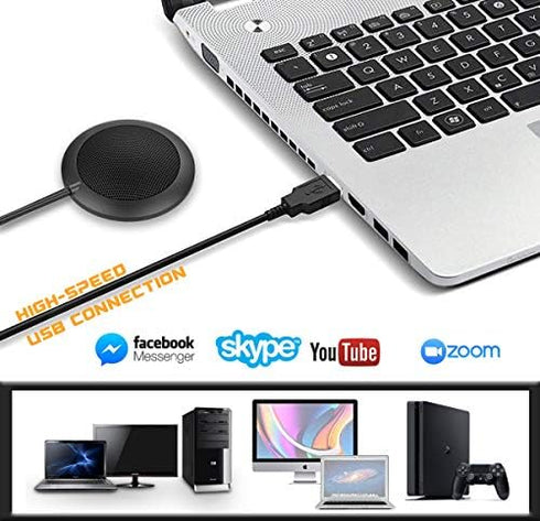 Conference USB Microphone, Computer Desktop Mic with LED Indicator, Plug & Play Omnidirectional Condenser PC Laptop Mics for Online Meeting, Class, Skype, Recording, Zoom, (No Speakers Included)