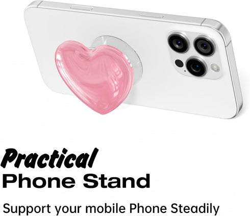 Svanove 3D Heart Adhesive Phone Grip Holder, Cute Collapsible Glass Stick Phone Grip Stand Expanding Kickstand