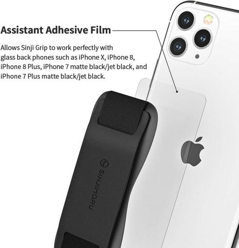 Sinjimoru Silicone Mobile Phone Grip with Stand, Secure iPhone Holder Strap for All Smartphones (Black)