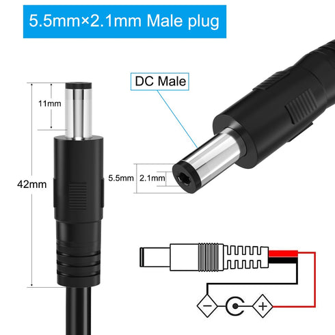 3Packs DC Power Pigtail Cable,DC Barrel Plug Connector 2.1mm x 5.5mm DC Male Plug to Bare Wire Open End Power Wire Supply Repair Cord for CCTV Security Surveillance Camera,12V 24V 36V Adapter 1.5ft