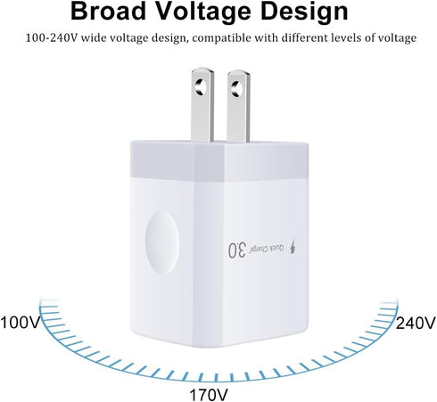 Quick Charge 3.0 Fast Charger with 6Ft USB Type C Cable for LG Stylo 4/5/6, Samsung Galaxy S24 S23 S22 S21