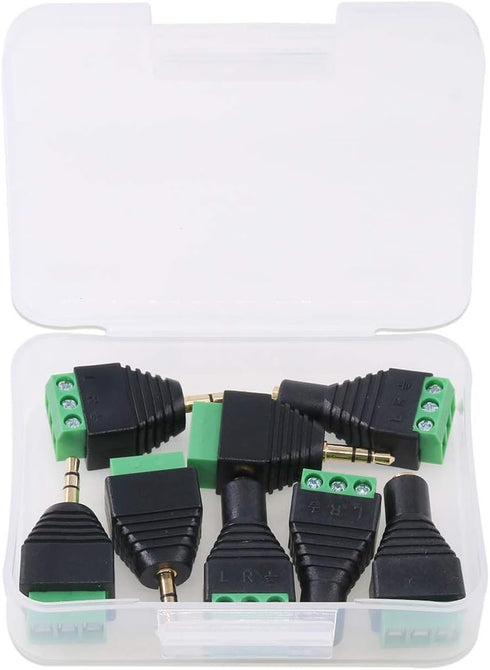 Glarks 8Pcs 3.5mm Stereo Audio Balanced Male & Female Jack to AV 3-Screw Video Balun Terminal Adapter Connector