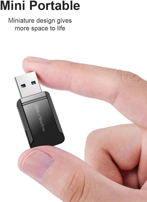 Blueshadow AC1300 USB WiFi Adapter, 2.4G/5G Dual Band Wireless Network Adapter for Desktop Computers, MU-MIMO WiFi