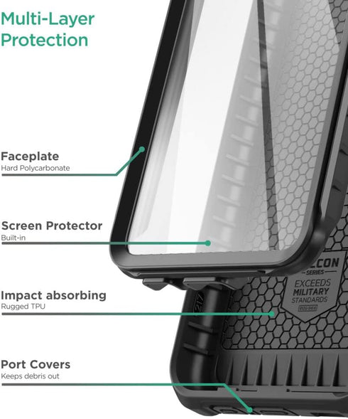 ENCASED Falcon Armor Case for (2022) Moto G Stylus 5G, Full Body Protection with Built-in Screen Guard (Black)