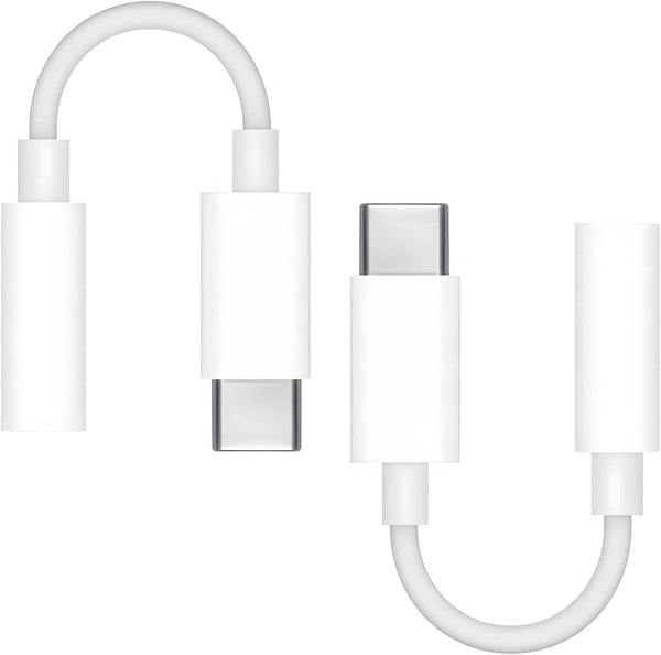 USB C to 3.5 mm Female Headphone Jack Adapter for Apple iPhone 15, iPad Pro, Google Pixel, Samsung Galaxy (White 2 Pack)