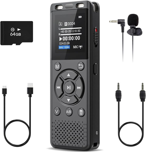 Tonfarb 64GB Digital Voice Recorder with Playback,Audio Recording Device for Lectures Meeting/Classes/Interviews,Tape Recorder
