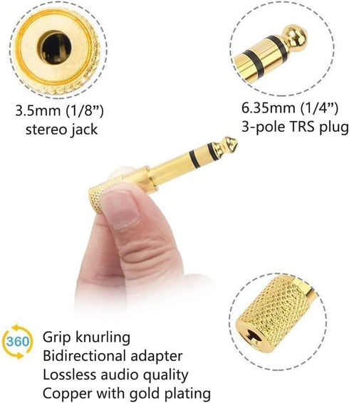 Audio Adapter 6.35mm to 3.5mm Aux, Gold Plated Stereo 1/4 Inch Male Plug to 1/8-inch Female Jack for Headphones
