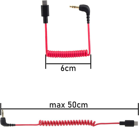 USB C to 3.5mm Cable for RODE Wireless Go II, Coiled Right Angle TRS Male DAC AUX Adapter for iPhone 15 Pro Max