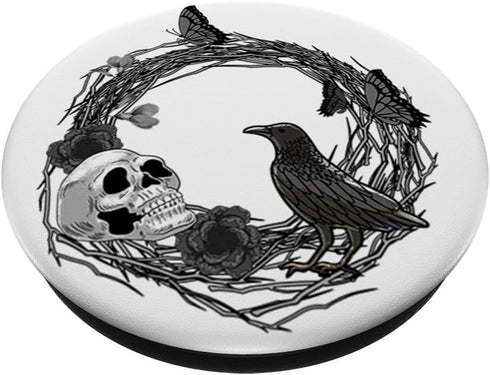 Black Skull Crow Butterfly Wreath Vintage Halloween Goth PopSockets Standard PopGrip