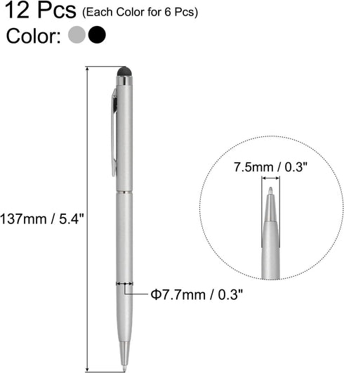 MECCANIXITY 12pcs Stylus Pens for Touch Screens Ballpoint Pen with Stylus Tip 2 in 1 Universal Capacitive Stylus Black Ink Pen for Capacitive Touch Screen Device