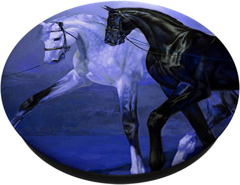 Cute White Black Horse Art Design Gift For Horse Lovers PopSockets PopGrip: Swappable Grip for Phones & Tablets PopSockets Standard PopGrip
