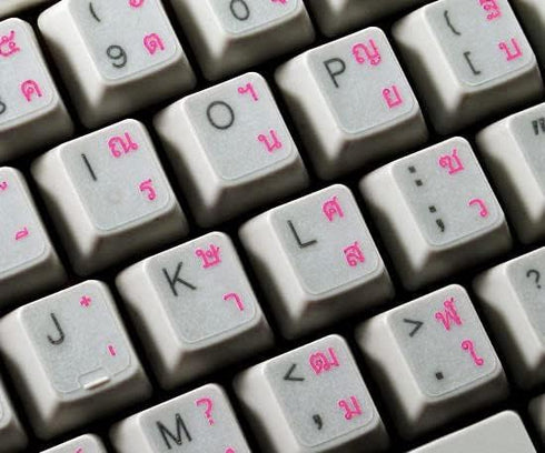 4Keyboard Thai Keyboard Stickers with Pink (Magenta) Lettering ON Transparent Background