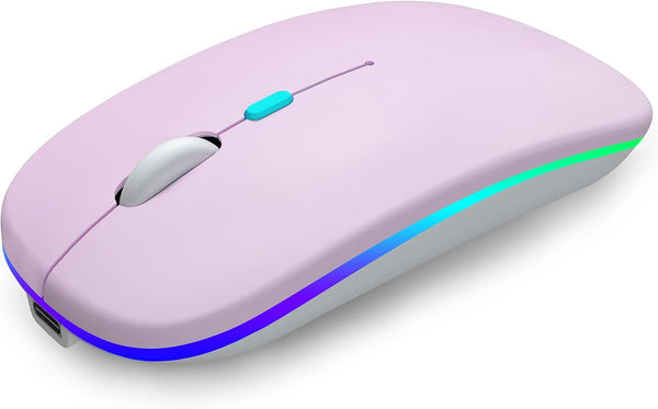 Wireless Bluetooth Mouse, LED Rechargeable Laptop Mouse, Portable Dual Mode Connection (BT5.2 and USB 2.4G), Slim (Pink)