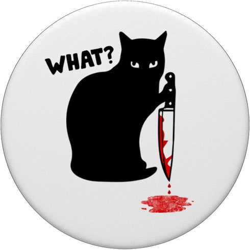 Cat What Funny Black Cat Fun Murderous Cat With Knife PopSockets PopGrip, Swappable Grip for Phones & Tablets