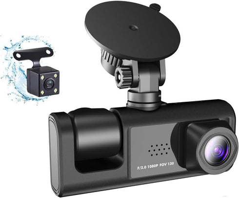 Shkalacar 3 Channel Dash Cam WIFI 3 Cameras, Front Rear and Inside, Rearview