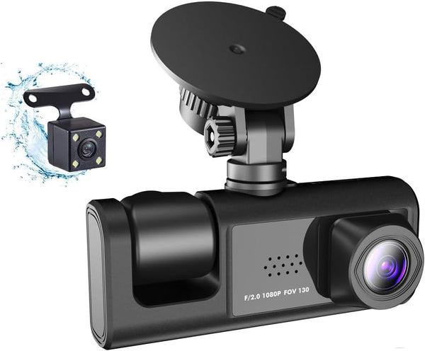 Shkalacar 3 Channel Dash Cam WIFI 3 Cameras, Front Rear and Inside, Rearview